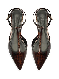 Allure Tortoiseshell Patent Leather T-Strap Flat Sandals