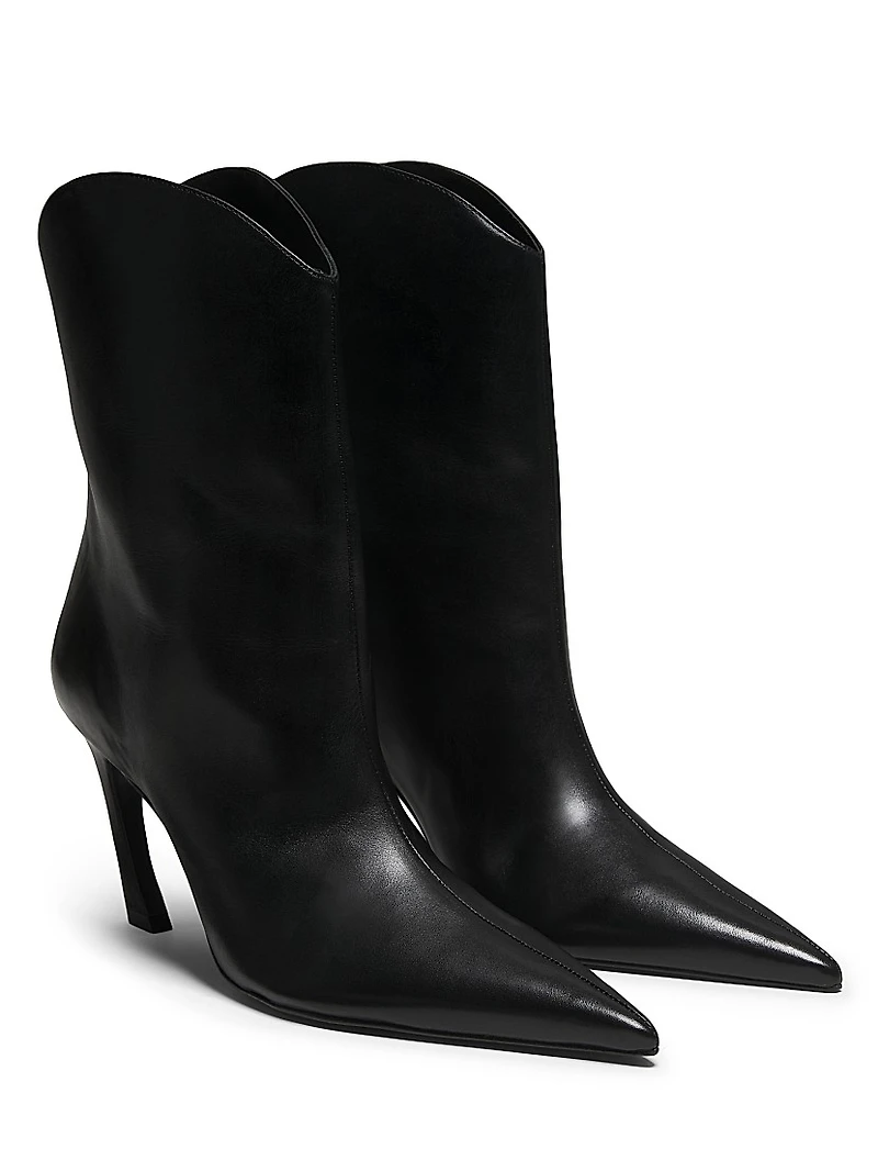 Maryann 90MM Leather Curved Stiletto Booties