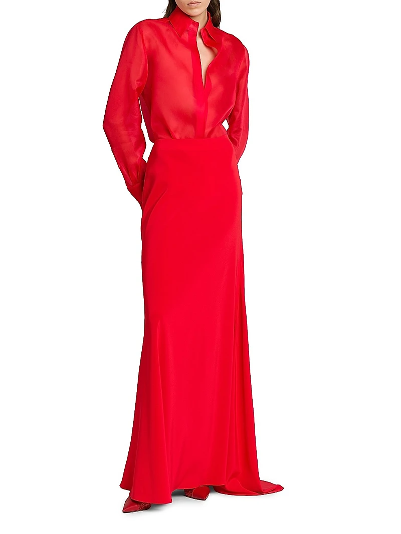 Solid Aysmmetrical Hem Maxi Skirt