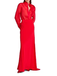 Solid Aysmmetrical Hem Maxi Skirt