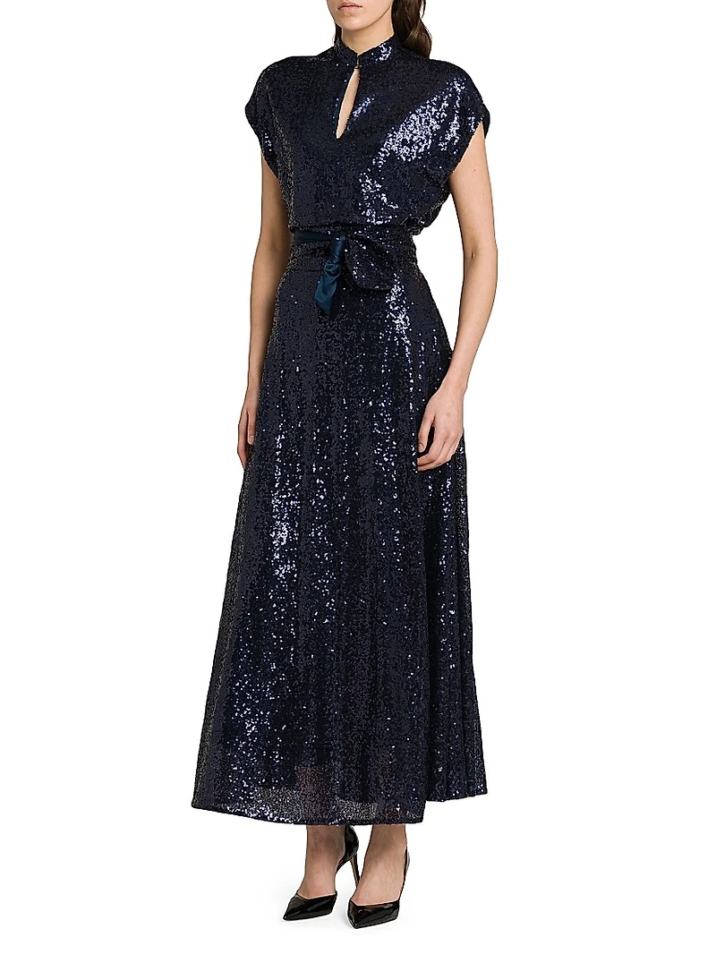 Keyhole Sequin Midi-Dress
