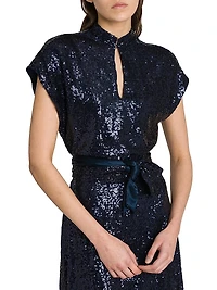 Keyhole Sequin Midi-Dress