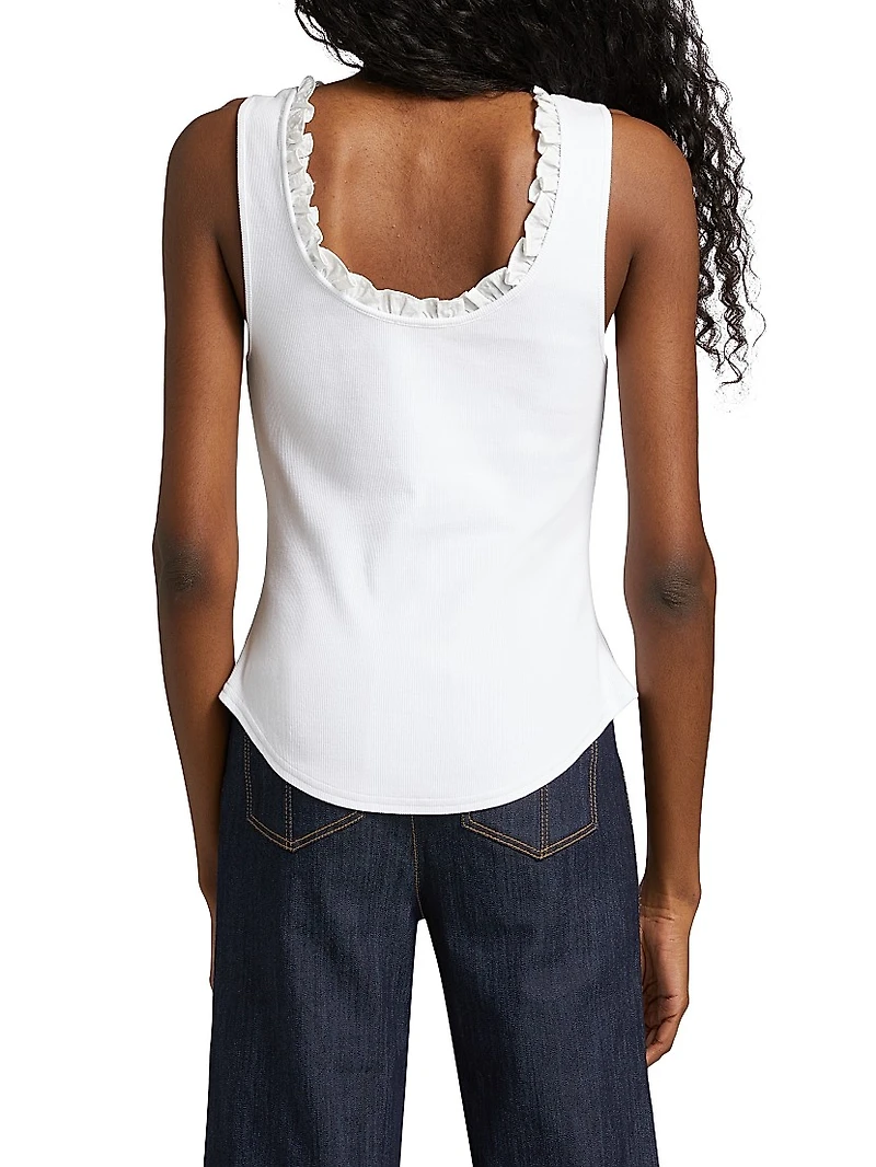 Joselle Ruffled Stretch-Cotton Tank