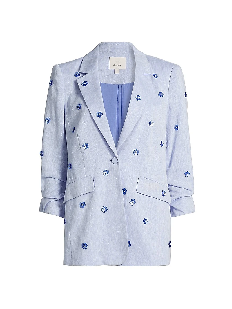 Pearl Ditsy Kylie Linen-Cotton Single-Breasted Blazer