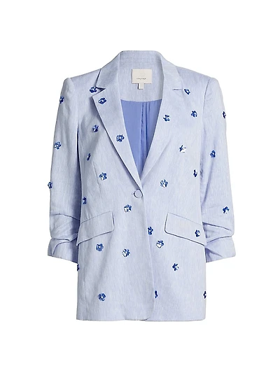 Pearl Ditsy Kylie Linen-Cotton Single-Breasted Blazer