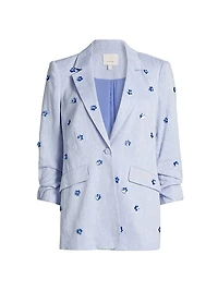 Pearl Ditsy Kylie Linen-Cotton Single-Breasted Blazer