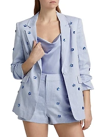 Pearl Ditsy Kylie Linen-Cotton Single-Breasted Blazer