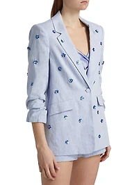 Pearl Ditsy Kylie Linen-Cotton Single-Breasted Blazer