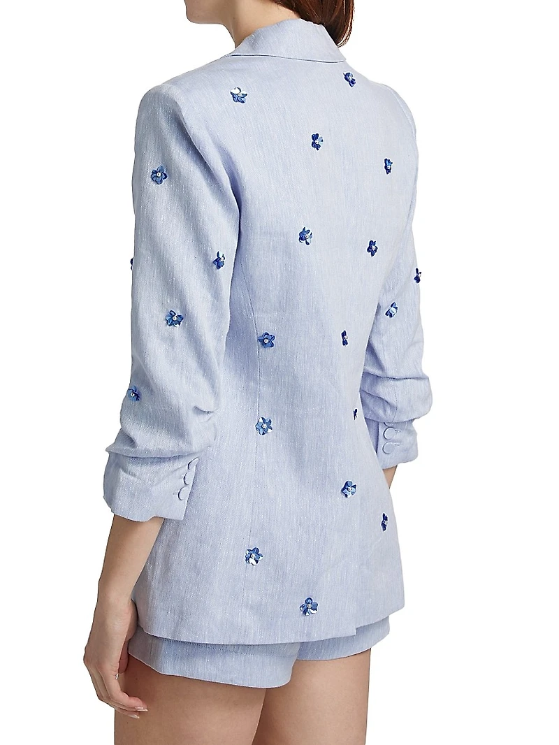 Pearl Ditsy Kylie Linen-Cotton Single-Breasted Blazer