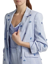 Pearl Ditsy Kylie Linen-Cotton Single-Breasted Blazer