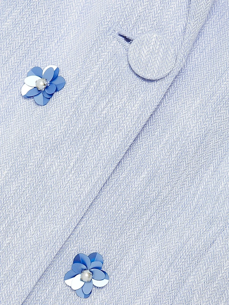 Pearl Ditsy Kylie Linen-Cotton Single-Breasted Blazer