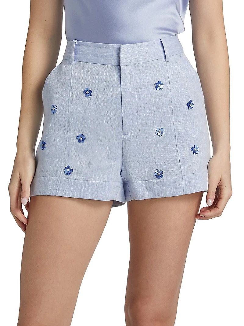 Pearl Disty Tora Sequined Linen-Cotton Shorts