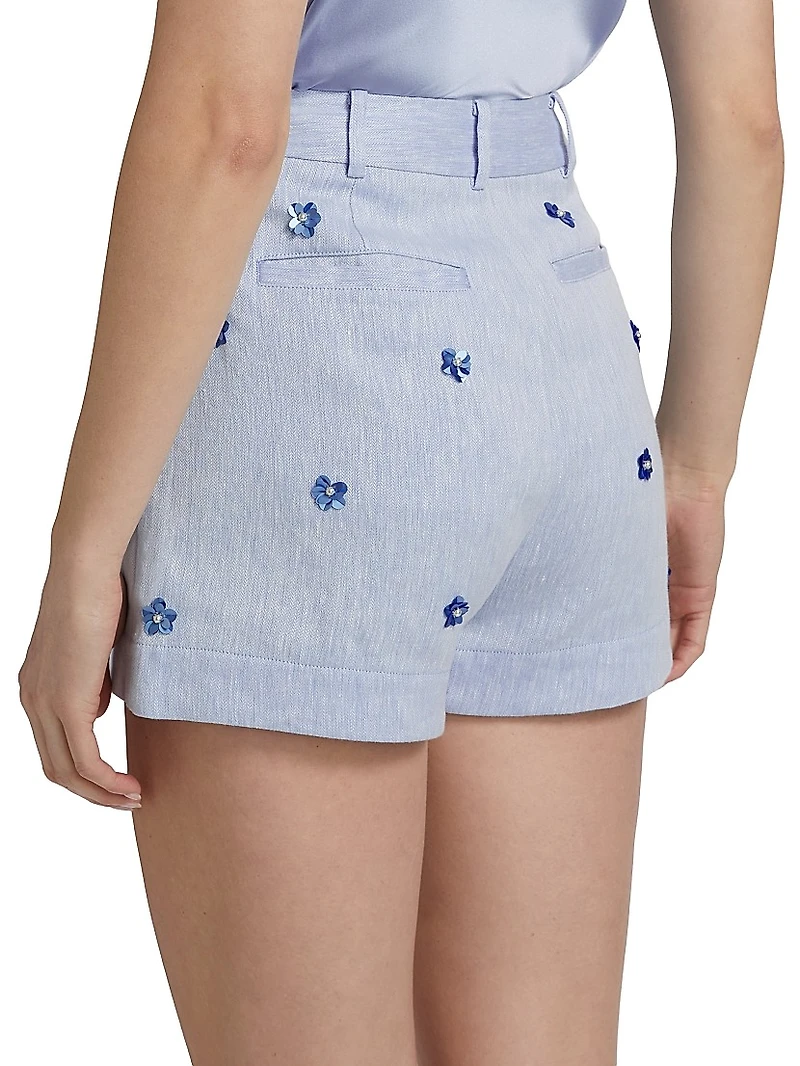Pearl Disty Tora Sequined Linen-Cotton Shorts