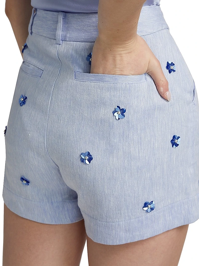 Pearl Disty Tora Sequined Linen-Cotton Shorts