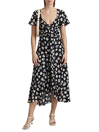 Mini Tossed Poppies Isha Sleeveless Midi-Dress