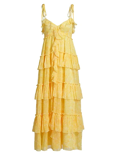 Fadrid Ruffle Chiffon Tiered Midi-Dress