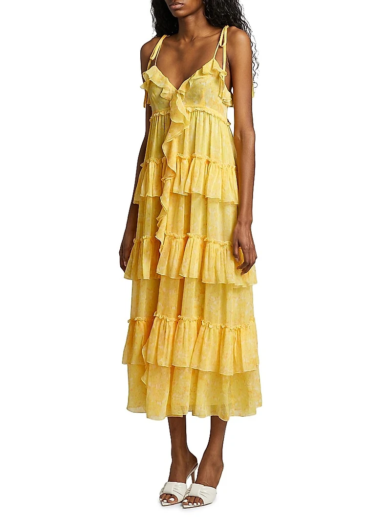 Fadrid Ruffle Chiffon Tiered Midi-Dress