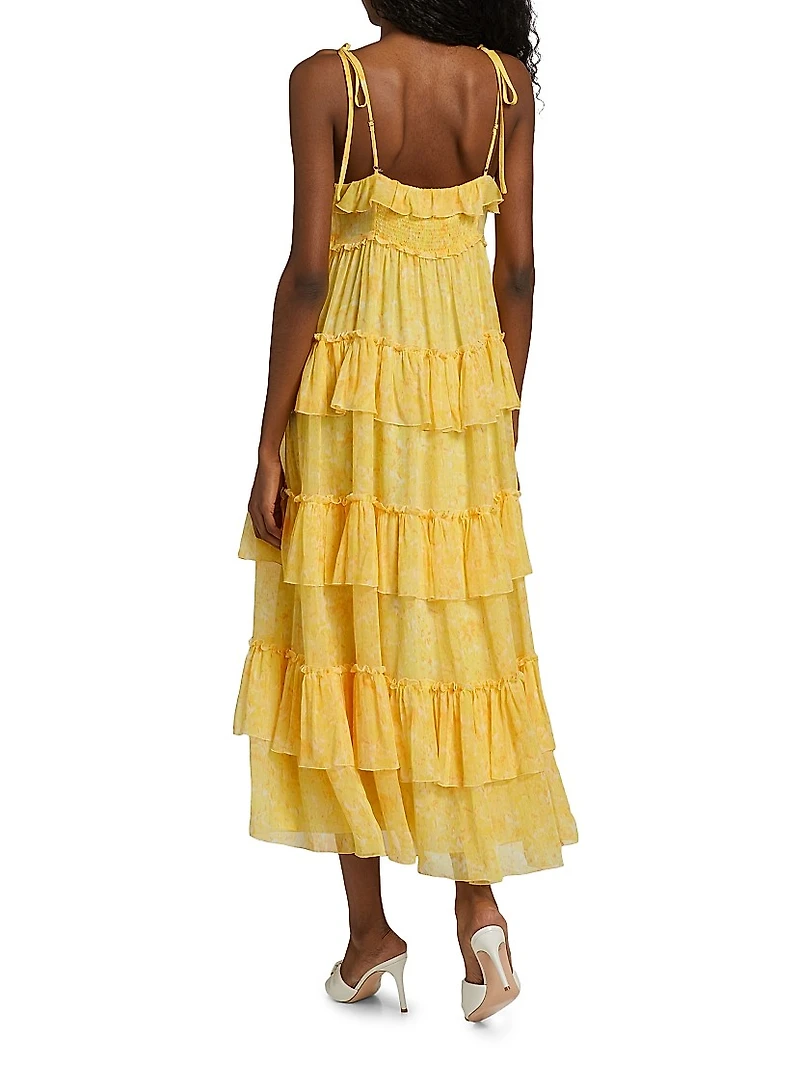 Fadrid Ruffle Chiffon Tiered Midi-Dress