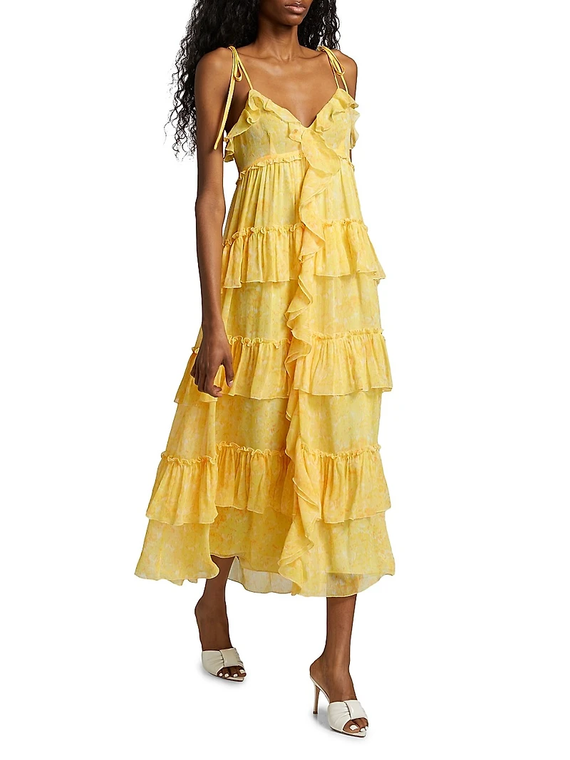 Fadrid Ruffle Chiffon Tiered Midi-Dress