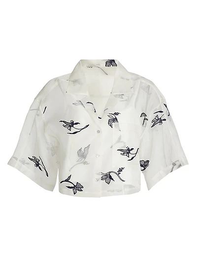 Heligan Embroidered Silk Crop Blouse