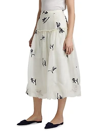 Ellah Embroidered Silk Bubble-Hem Midi-Skirt