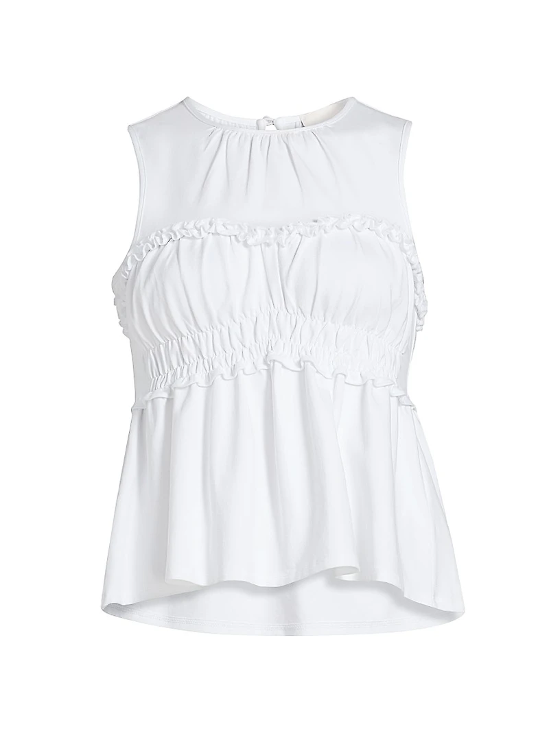 Pania Ruffle Stretch-Cotton Crewneck Top