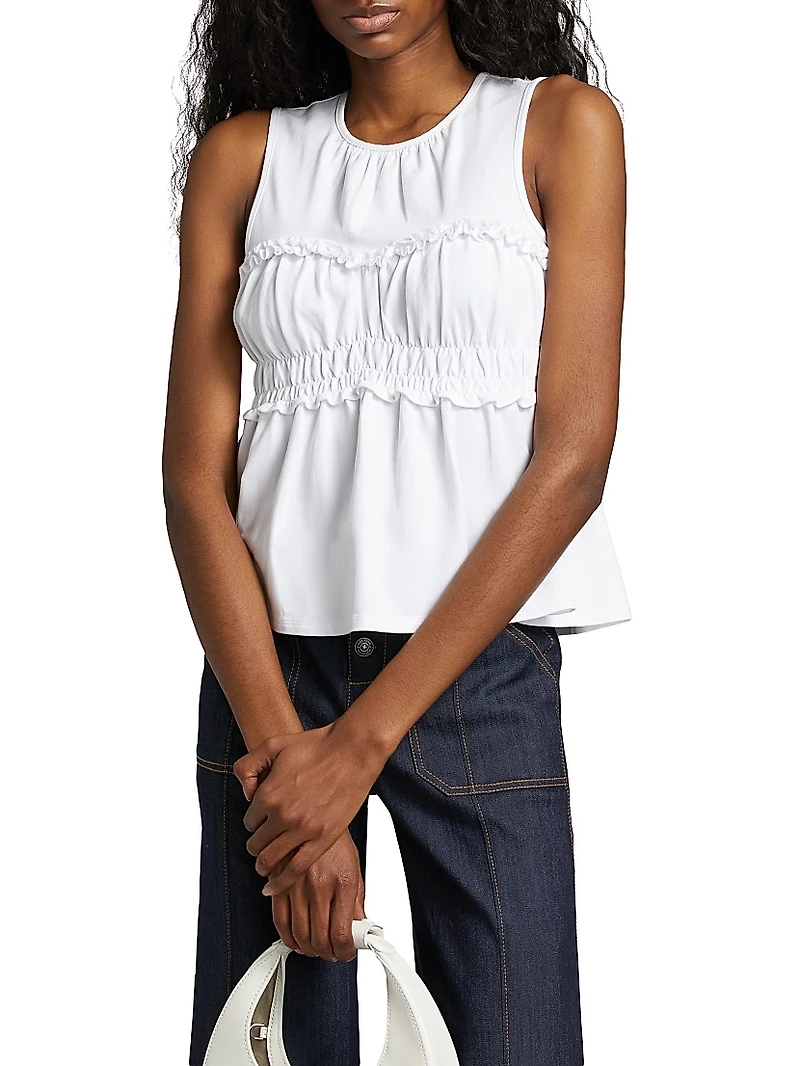 Pania Ruffle Stretch-Cotton Crewneck Top