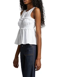 Pania Ruffle Stretch-Cotton Crewneck Top