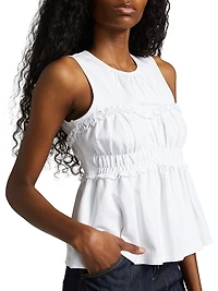 Pania Ruffle Stretch-Cotton Crewneck Top