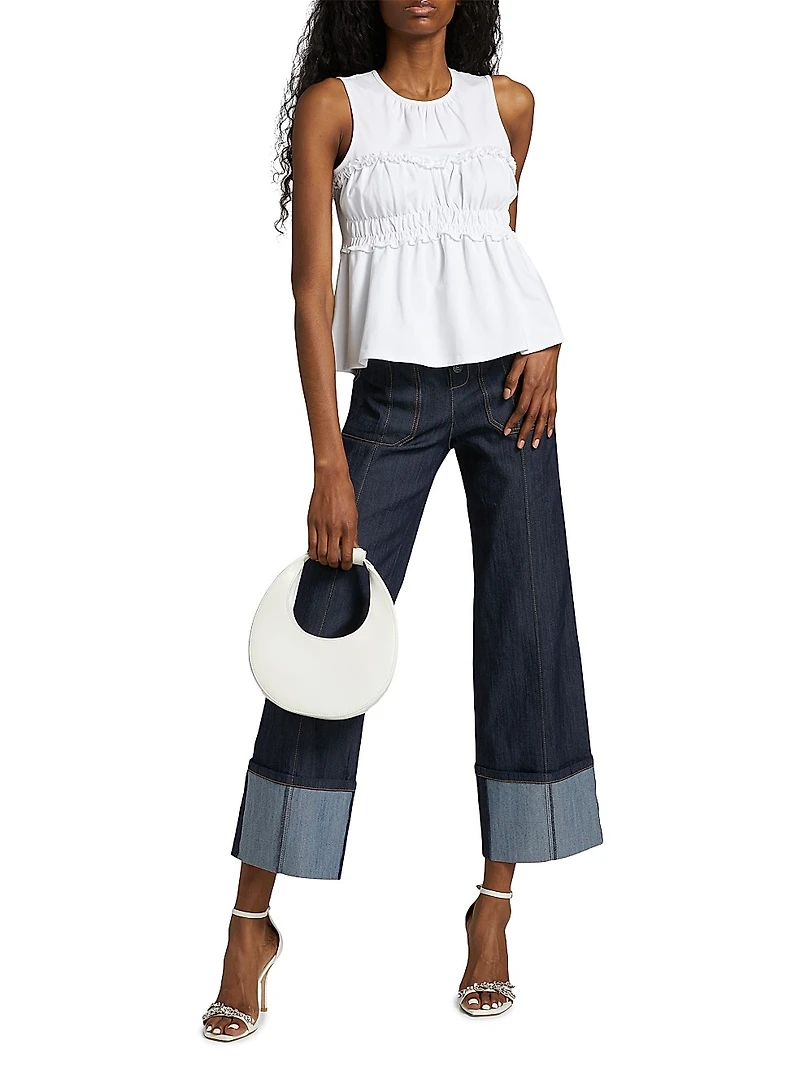 Pania Ruffle Stretch-Cotton Crewneck Top