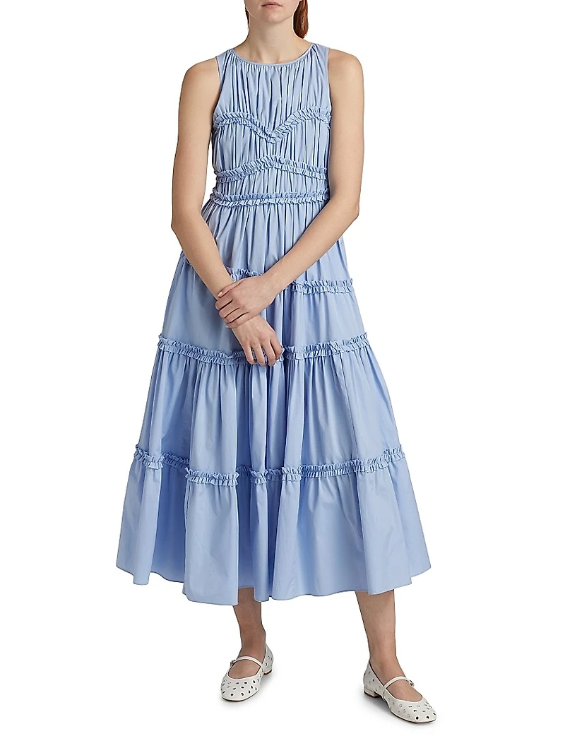 Sirrina Ruffled Cotton-Poplin Tiered Midi-Dress
