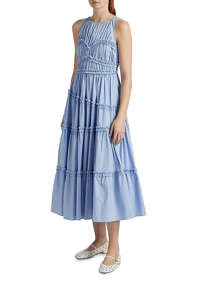 Sirrina Ruffled Cotton-Poplin Tiered Midi-Dress