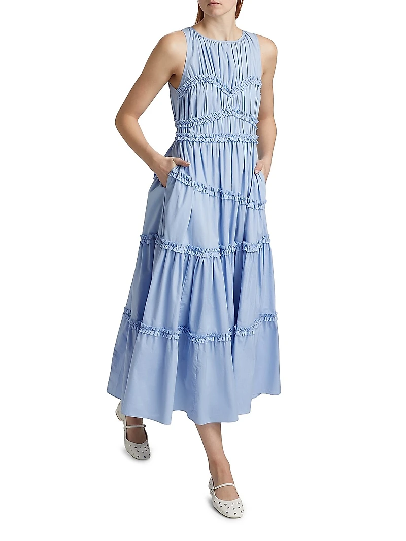 Sirrina Ruffled Cotton-Poplin Tiered Midi-Dress