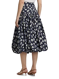 Ellah Floral Cotton-Poplin Bubble-Hem Midi-Skirt