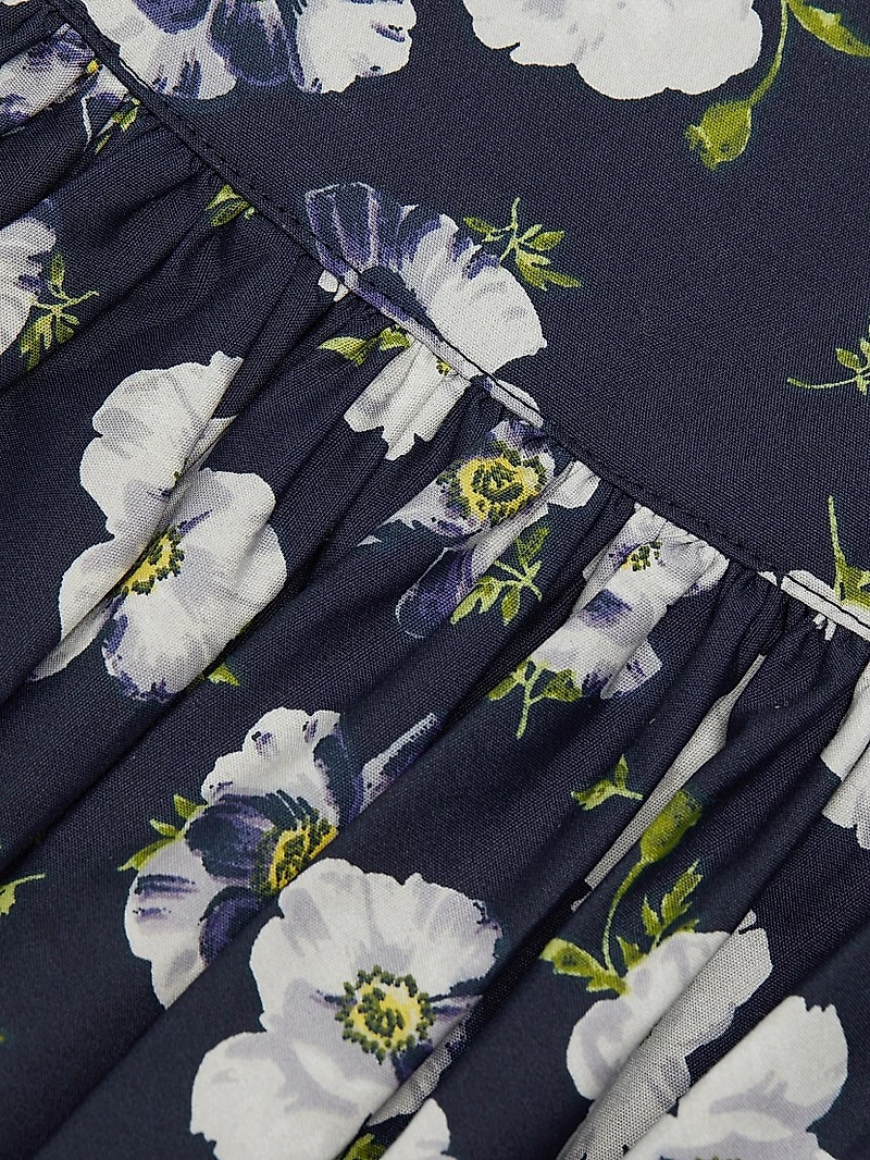 Ellah Floral Cotton-Poplin Bubble-Hem Midi-Skirt