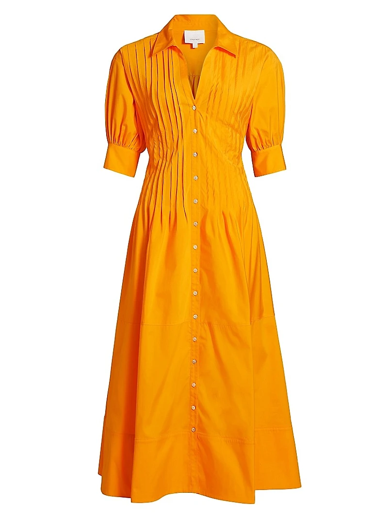 Monty Cotton-Blend Pintuck Midi-Shirtdress