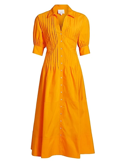 Monty Cotton-Blend Pintuck Midi-Shirtdress