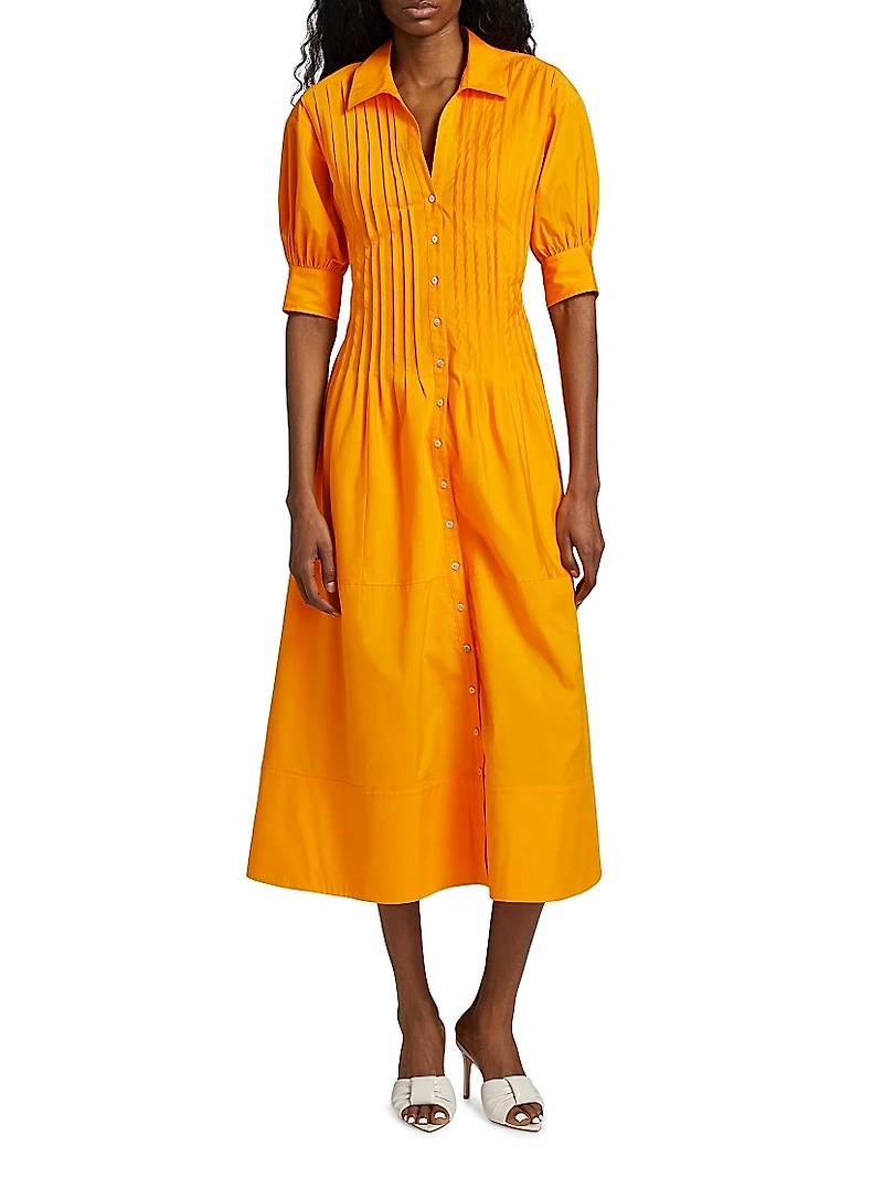 Monty Cotton-Blend Pintuck Midi-Shirtdress