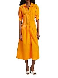Monty Cotton-Blend Pintuck Midi-Shirtdress