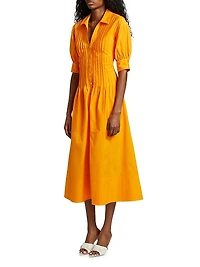 Monty Cotton-Blend Pintuck Midi-Shirtdress