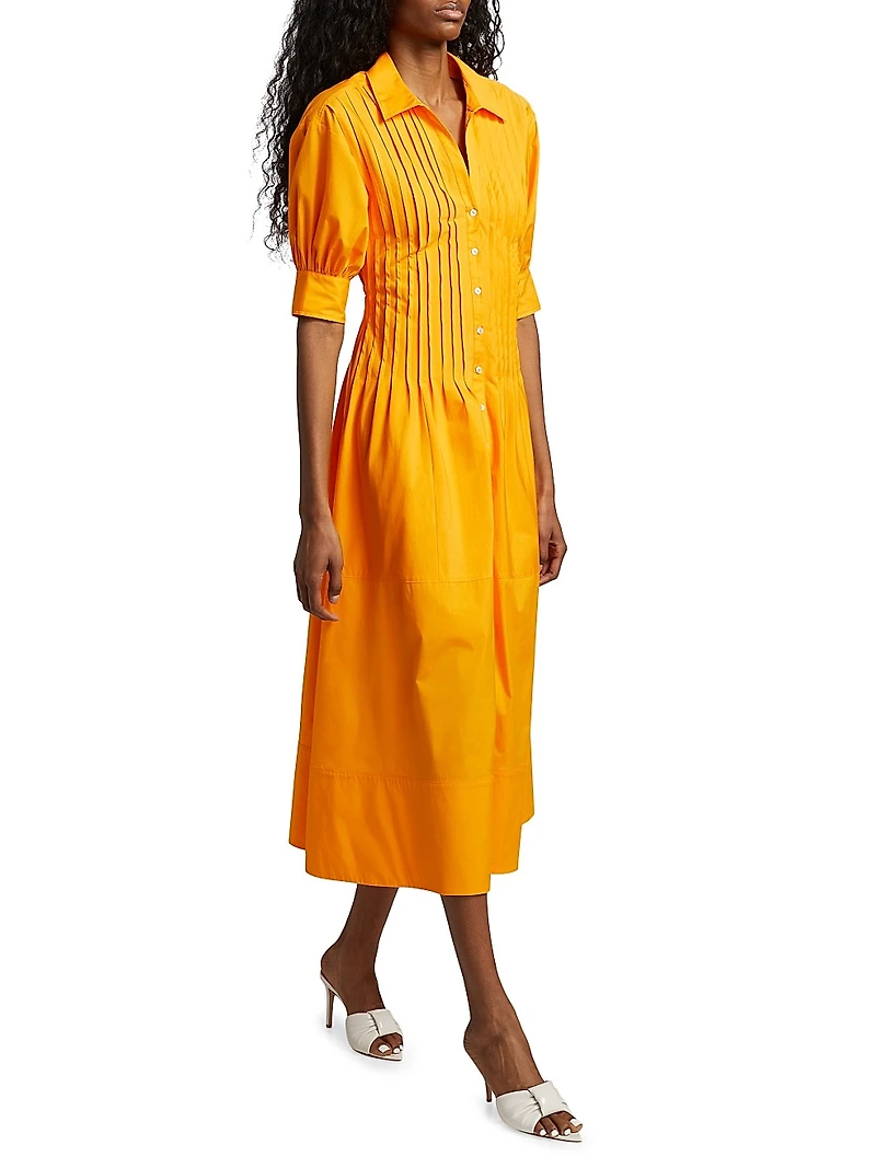 Monty Cotton-Blend Pintuck Midi-Shirtdress