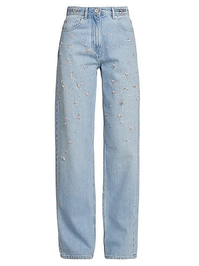 Embroidered Washed Cotton Jeans