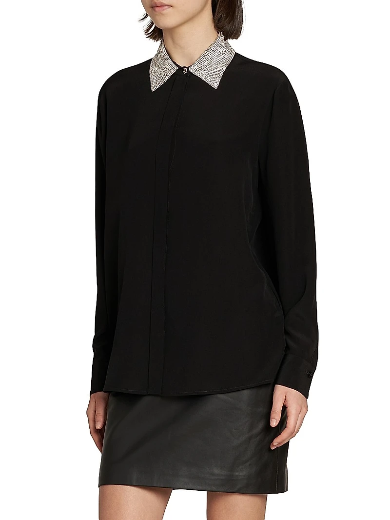 Crystal-Embellished Silk Shirt