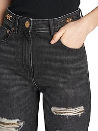 Distressed Mid-Rise Straight Jeans
