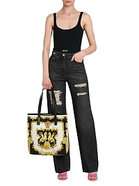 Distressed Mid-Rise Straight Jeans