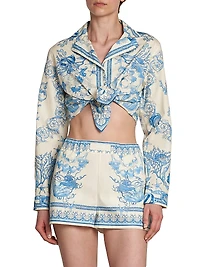 Baroque Cotton Poplin Crop Long-Sleeve Shirt