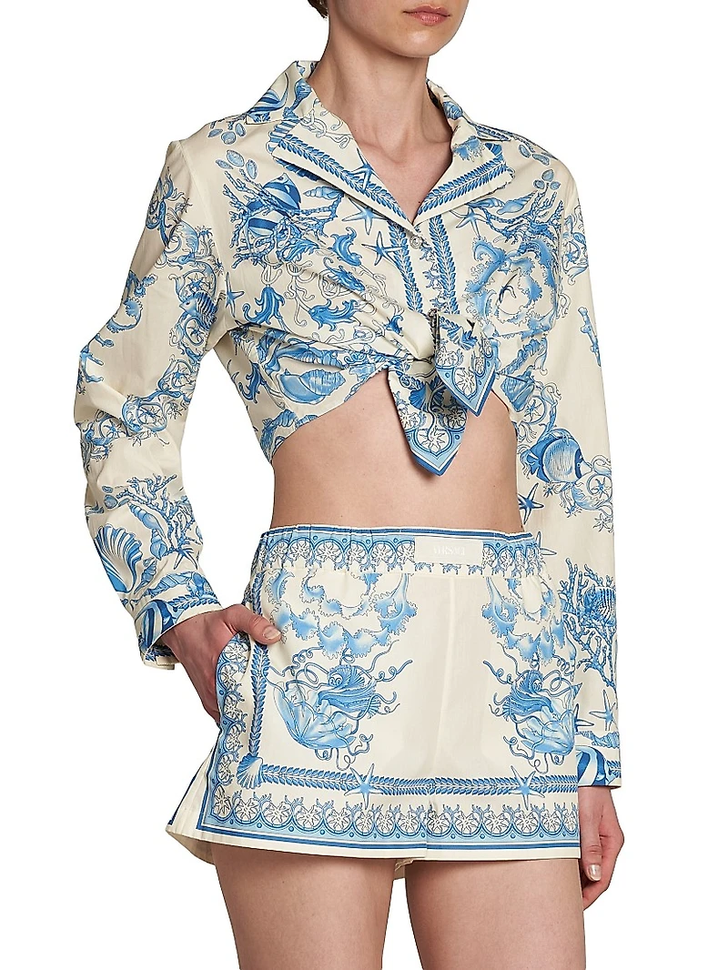 Baroque Cotton Poplin Crop Long-Sleeve Shirt