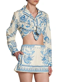 Baroque Cotton Poplin Crop Long-Sleeve Shirt