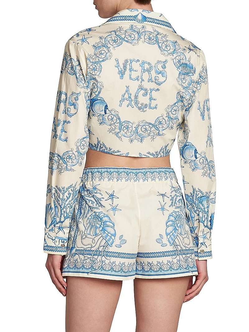 Baroque Cotton Poplin Crop Long-Sleeve Shirt