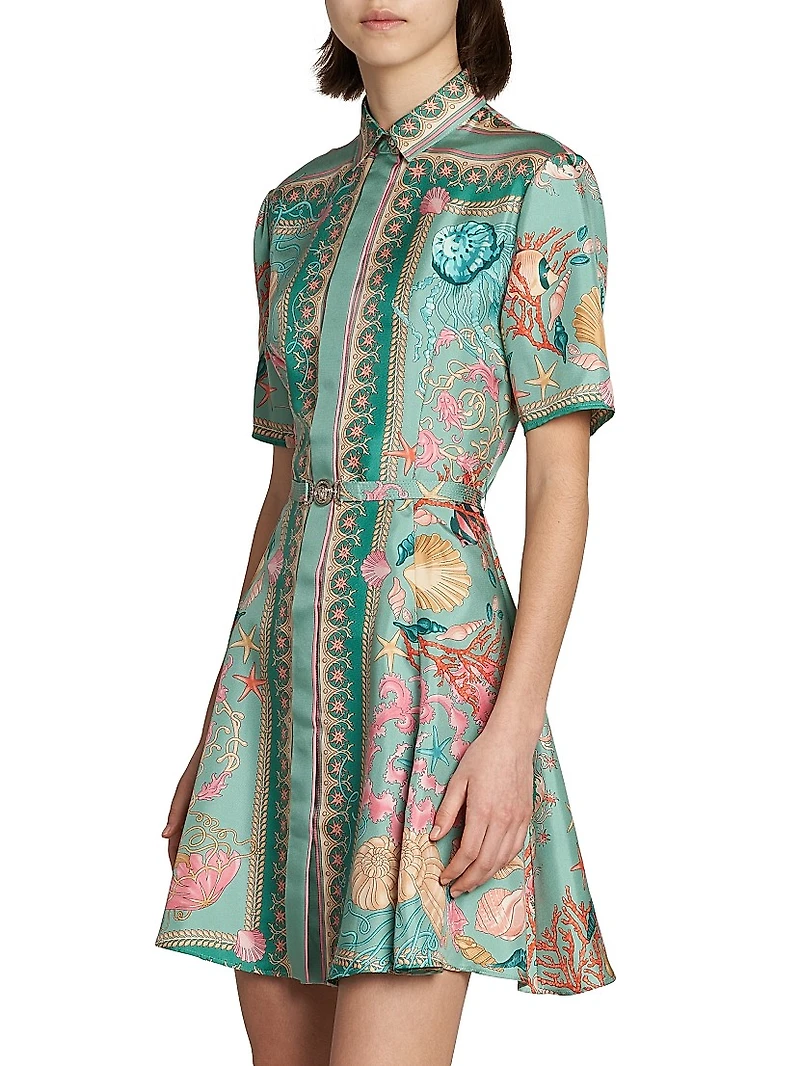 Underwater Barocco Foulard Silk Twill Shirtdress